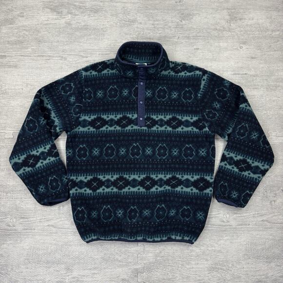 Vintage 90s LL Bean Snap T Fleece Jacket Men's Small Aztec Navajo Print Pullover - Picture 1 of 6
